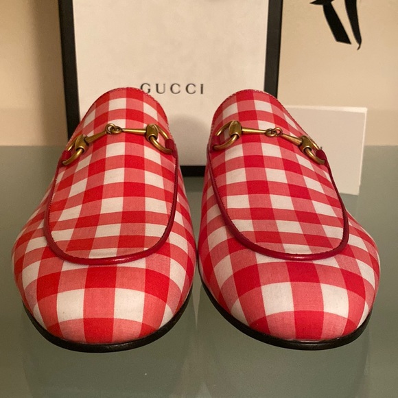 NIB GUCCI Red Gingham Princetown MULES Slides/Loafer Flats sz 7-7.5 US/38 ITALY - Picture 3 of 13